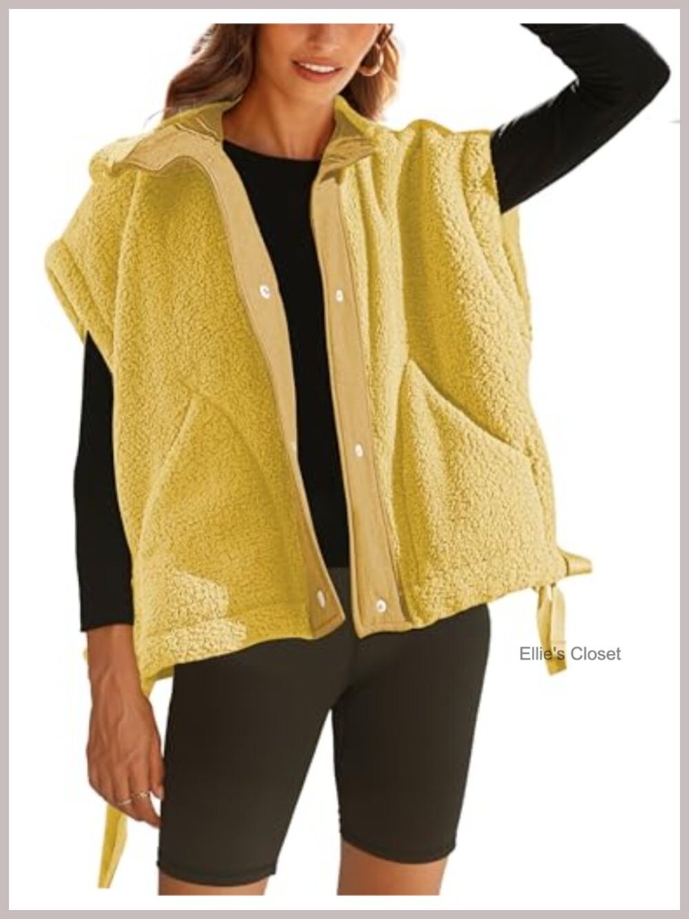 Oversized Sherpa Fleece Vest Sleeveless Button Front Funnel Neck Women's Casual